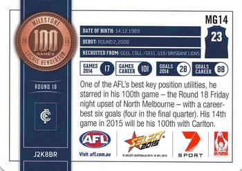 2015 Select AFL Champions - Milestone Game Foils #MG14 Lachie Henderson Back